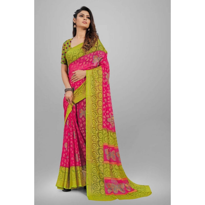 Mayawye Women's Viscose Rayon Printed Saree With Unstitched Blouse (Pink)