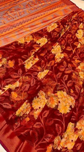 Mayawye Women's Viscose Rayon Printed Saree With Unstitched Blouse (Maroon)