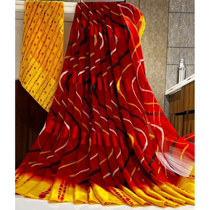 Mayawye Women's Satin Patta Printed Saree With Unstitched Blouse (Yellow)