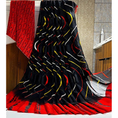 Mayawye Women's Satin Patta Printed Saree With Unstitched Blouse (Red)