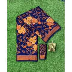 Mayawye Women's Viscose Rayon Printed Saree With Unstitched Blouse (Navyblue)