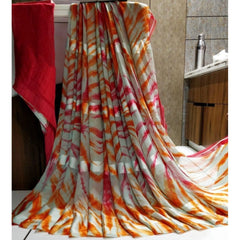 Mayawye Women's Satin Patta Printed Saree With Unstitched Blouse (Orange)