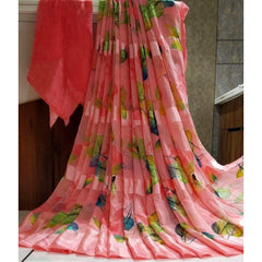 Mayawye Women's Satin Patta Printed Saree With Unstitched Blouse (Pink)