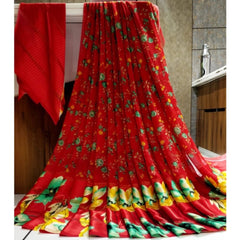 Mayawye Women's Satin Patta Printed Saree With Unstitched Blouse (Red)