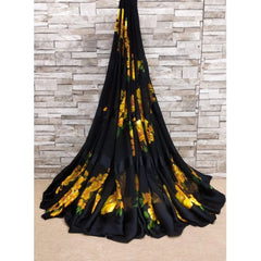 Mayawye Women's Satin Patta Printed Saree With Unstitched Blouse (Yellow)
