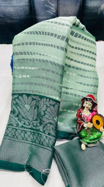 Mayawye Women's Viscose Rayon Printed Saree With Unstitched Blouse (Green)