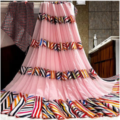 Mayawye Women's Satin Patta Printed Saree With Unstitched Blouse (Pink)