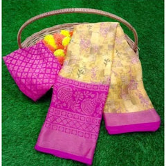 Mayawye Women's Viscose Rayon Printed Saree With Unstitched Blouse (Pink)