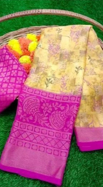 Mayawye Women's Viscose Rayon Printed Saree With Unstitched Blouse (Pink)