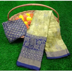 Mayawye Women's Viscose Rayon Printed Saree With Unstitched Blouse (Navy Blue)