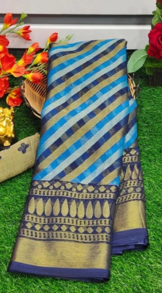 Mayawye Women's Viscose Rayon Printed Saree With Unstitched Blouse (Blue)