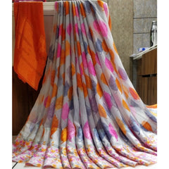 Mayawye Women's Satin Patta Printed Saree With Unstitched Blouse (Grey)