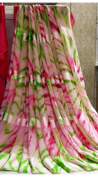 Mayawye Women's Satin Patta Printed Saree With Unstitched Blouse (Pink)