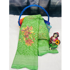 Mayawye Women's Viscose Rayon Printed Saree With Unstitched Blouse (Green)