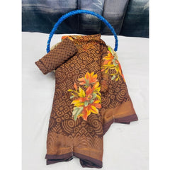 Mayawye Women's Viscose Rayon Printed Saree With Unstitched Blouse (Brown)