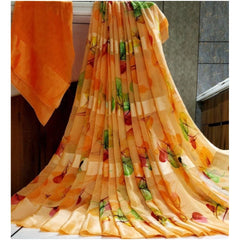 Mayawye Women's Satin Patta Printed Saree With Unstitched Blouse (Orange)