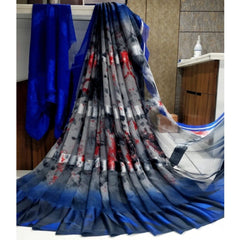 Mayawye Women's Satin Patta Printed Saree With Unstitched Blouse (Grey)