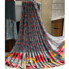 Mayawye Women's Satin Patta Printed Saree With Unstitched Blouse (Grey)