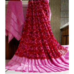 Mayawye Women's Satin Patta Printed Saree With Unstitched Blouse (Pink)