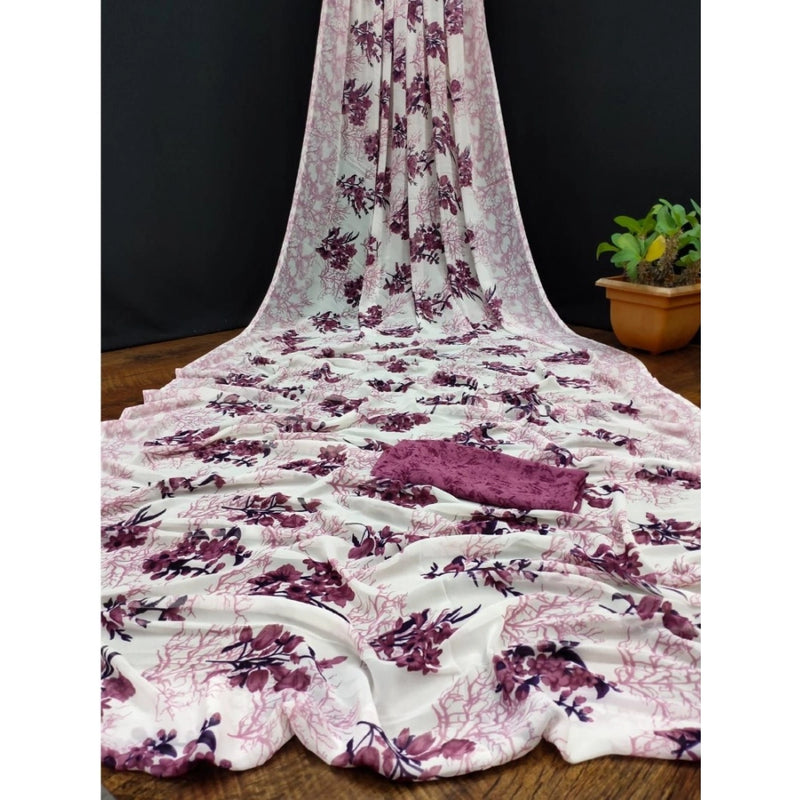Mayawye Women's Georgette Printed Saree With Unstitched Blouse (Pink)
