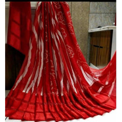 Mayawye Women's Satin Patta Printed Saree With Unstitched Blouse (Red)