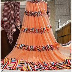 Mayawye Women's Satin Patta Printed Saree With Unstitched Blouse (Peach)