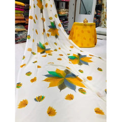 Mayawye Women's Georgette Printed Saree With Unstitched Blouse (Yellow)