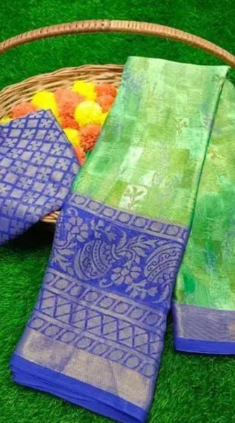 Mayawye Women's Viscose Rayon Printed Saree With Unstitched Blouse (Blue)