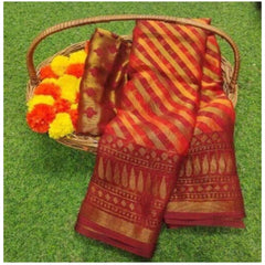 Mayawye Women's Viscose Rayon Printed Saree With Unstitched Blouse (Red)
