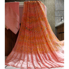 Mayawye Women's Satin Patta Printed Saree With Unstitched Blouse (Peach)