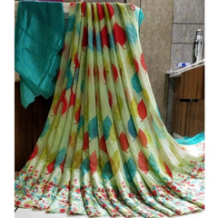 Mayawye Women's Satin Patta Printed Saree With Unstitched Blouse (Green)