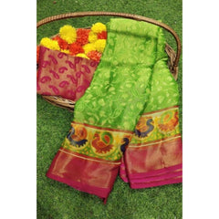 Mayawye Women's Viscose Rayon Printed Saree With Unstitched Blouse (Green)