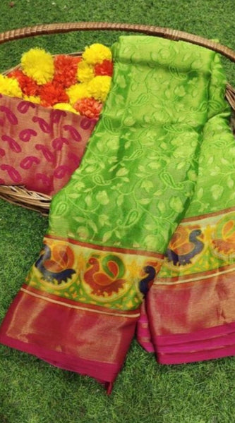 Mayawye Women's Viscose Rayon Printed Saree With Unstitched Blouse (Green)