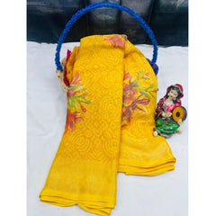 Mayawye Women's Viscose Rayon Printed Saree With Unstitched Blouse (Yellow)
