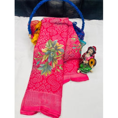 Mayawye Women's Viscose Rayon Printed Saree With Unstitched Blouse (Pink)