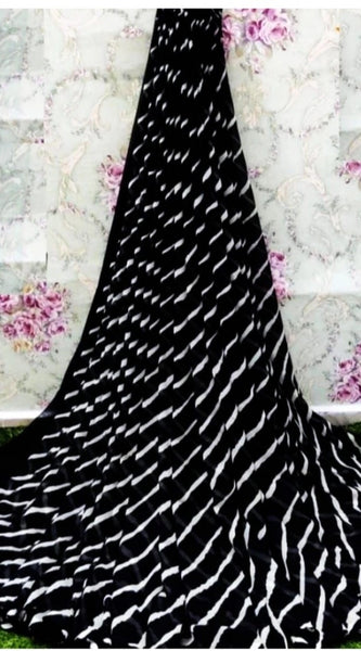 Mayawye Women's Georgette Printed Saree With Unstitched Blouse (Black)