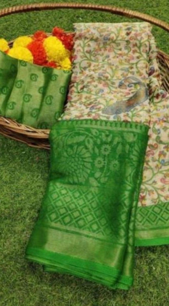 Mayawye Women's Viscose Rayon Printed Saree With Unstitched Blouse (Green)