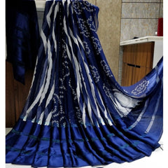 Mayawye Women's Satin Patta Printed Saree With Unstitched Blouse (Blue)