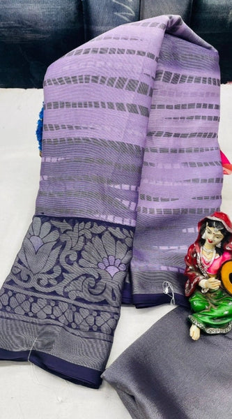 Mayawye Women's Viscose Rayon Printed Saree With Unstitched Blouse (Purple)