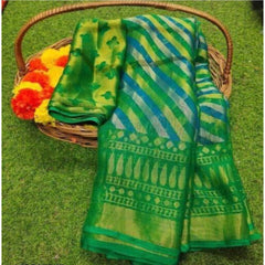 Mayawye Women's Viscose Rayon Printed Saree With Unstitched Blouse (Green)