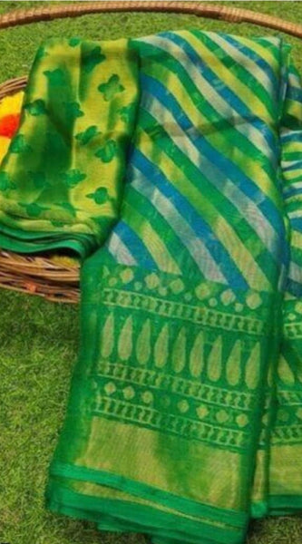 Mayawye Women's Viscose Rayon Printed Saree With Unstitched Blouse (Green)