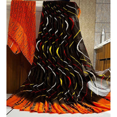 Mayawye Women's Satin Patta Printed Saree With Unstitched Blouse (Orange)