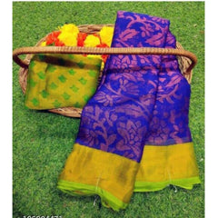 Mayawye Women's Viscose Rayon Printed Saree With Unstitched Blouse (Royal Blue)