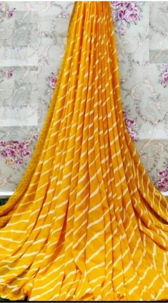 Mayawye Women's Georgette Printed Saree With Unstitched Blouse (Yellow)