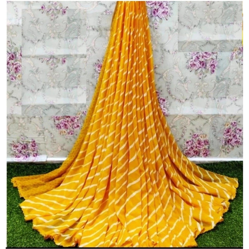 Mayawye Women's Georgette Printed Saree With Unstitched Blouse (Yellow)