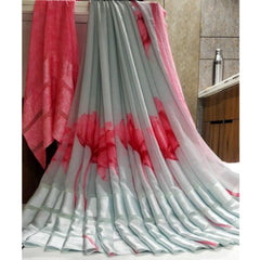 Mayawye Women's Satin Patta Printed Saree With Unstitched Blouse (Grey)