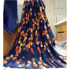 Mayawye Women's Satin Patta Printed Saree With Unstitched Blouse (Blue)