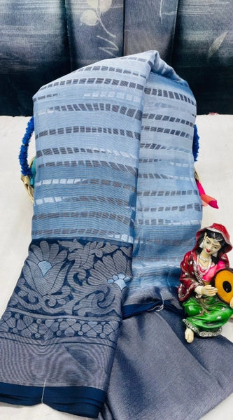 Mayawye Women's Viscose Rayon Printed Saree With Unstitched Blouse (Blue)