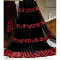 Mayawye Women's Satin Patta Printed Saree With Unstitched Blouse (Red)