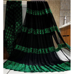 Mayawye Women's Satin Patta Printed Saree With Unstitched Blouse (Green)